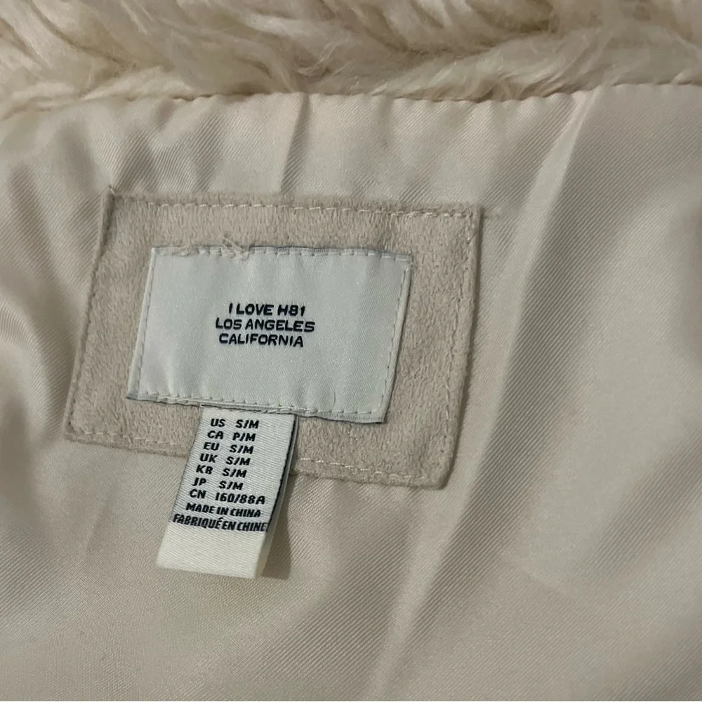 I Love H81 Los Angeles California - Boho Cream Faux Fur Shaggy Long Vest Sz S/M